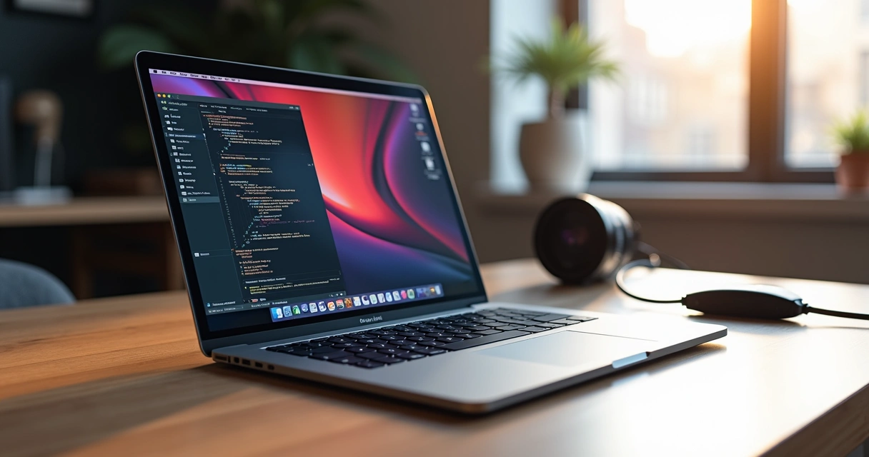 MacBook Pro 14 polegadas com chip M5 aberto sobre mesa moderna