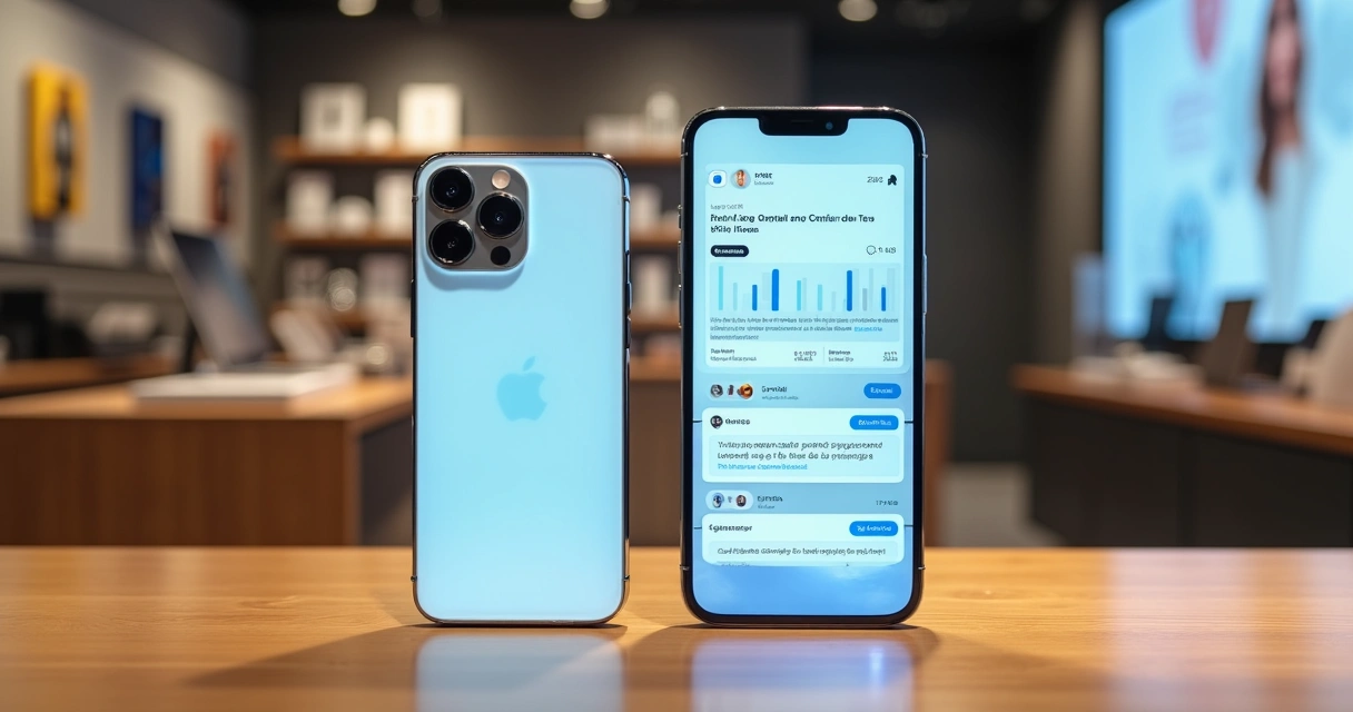 Comparação entre iPhone 17 Pro e 17 Pro Max em balcão de loja de celular