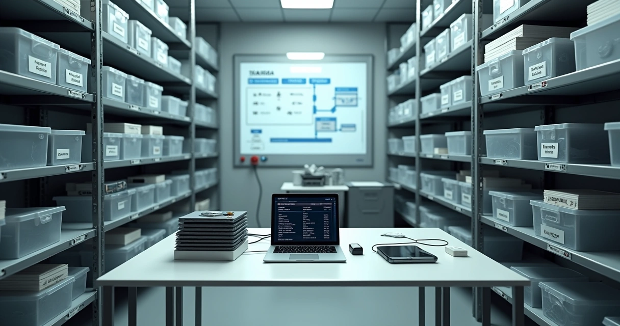 Estoque organizado de peças e celulares com sistema digital de controle