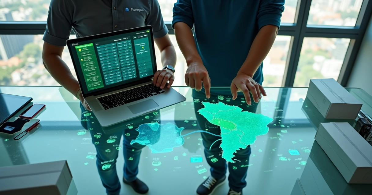 Mapa de Brasil e Paraguai conectado por sistema de gestão de loja de celular