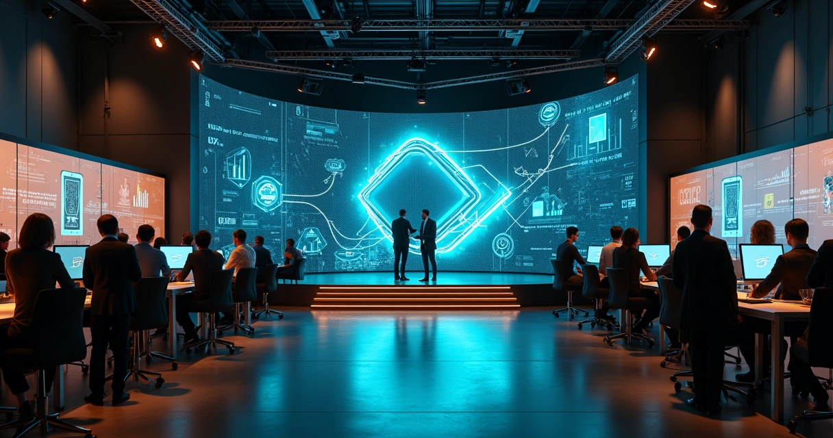 Palco do evento de mercado mobile com líderes em debate estratégico
